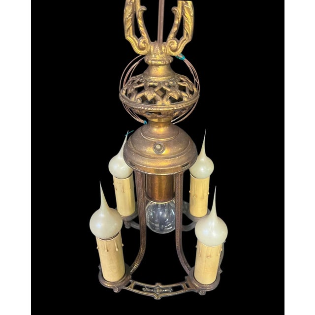 1920s Art Deco Lightolier Five Light Chandelier For Sale - Image 4 of 7