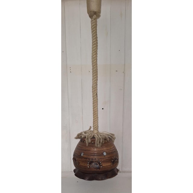 Vintage Rustic Ceiling Lamp in Brown Ceramic, 1970s, in Very Good conditions. Designed 1970 to 1979 Up to 250V (Europe/UK...