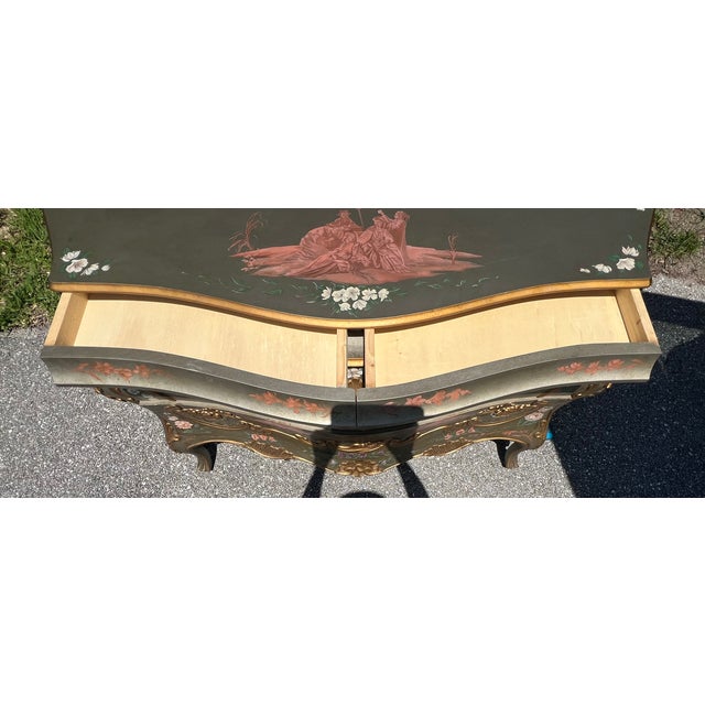 Wood Decorated Venetian Rococo Bombe Commode For Sale - Image 7 of 9
