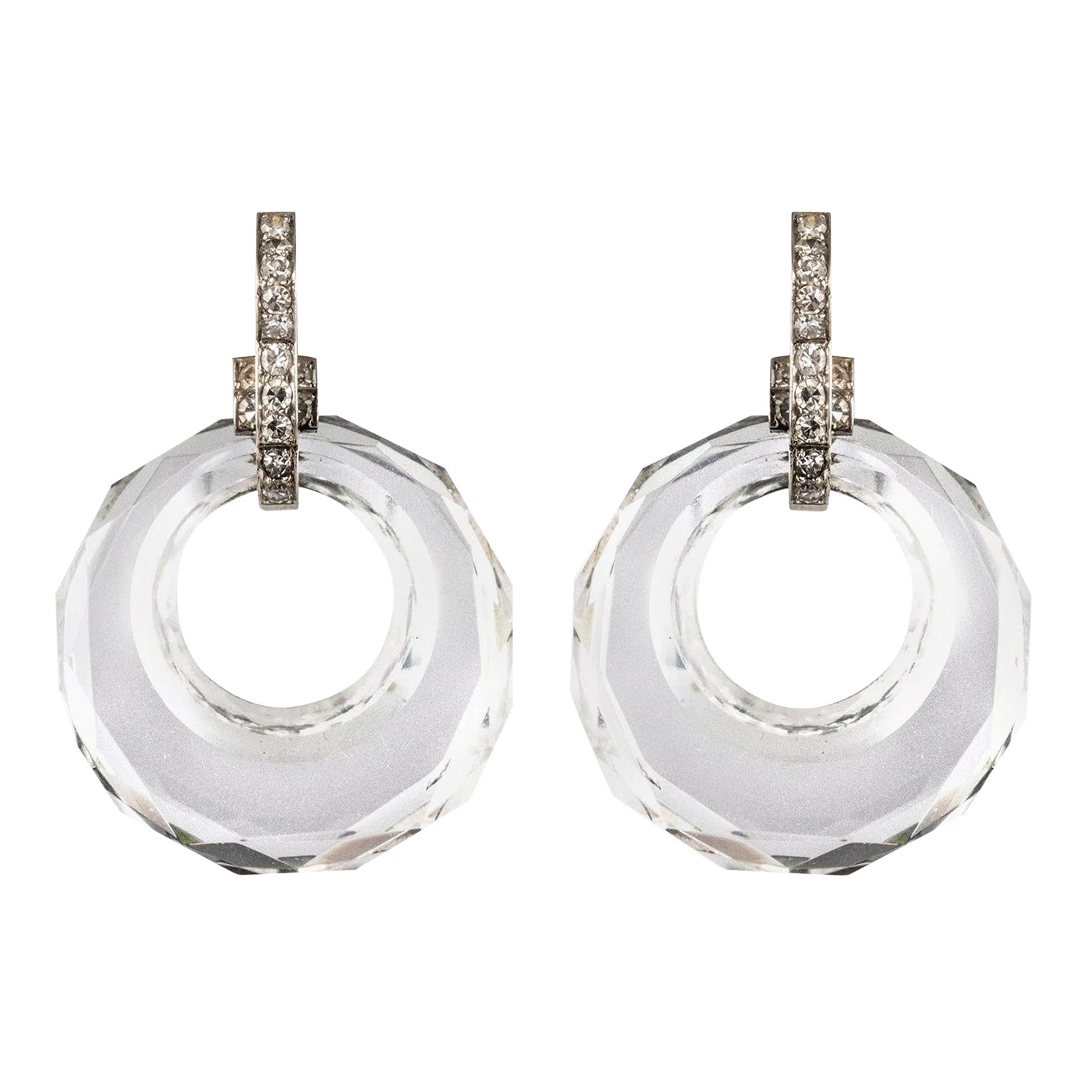 1930s Art Deco Rock Crystal Diamonds 18 Karat White Gold Dangle ...
