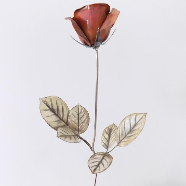 Vintage Italian Handmade Sterling Silver 925 Long Stem Enameled Red Rose, Padua, Italy, 1970s For Sale - Image 15 of 18