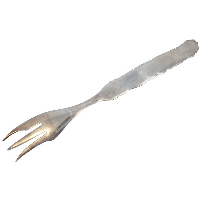 Rare antique Shiebler sterling silver 925 meat serving fork featuring the Daisy floral medallion design with swirling...