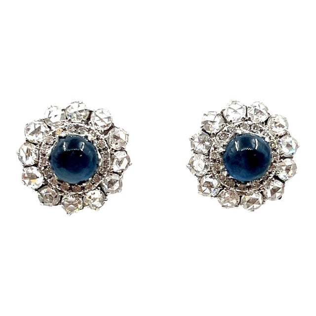 8.19 Ct Cabochon Sapphire & Diamond Earrings - 2 Pieces For Sale