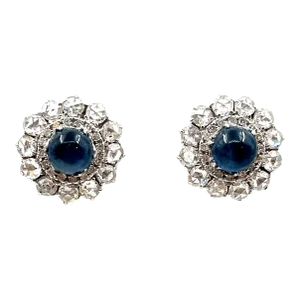 8.19 Ct Cabochon Sapphire & Diamond Earrings - 2 Pieces