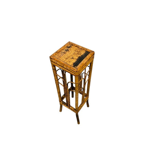 Vintage Scorched Bamboo Drink Side Table, Plant Stand or Pedestal in the Brighton Pavilion Style For Sale - Image 4 of 4