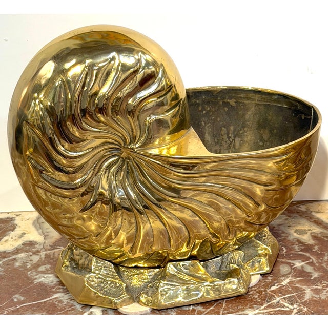 Late 20th Century Large Pair Polished Brass Nautilus Shell Vase by Sarreid, Spain, Circa 1970s For Sale - Image 5 of 10