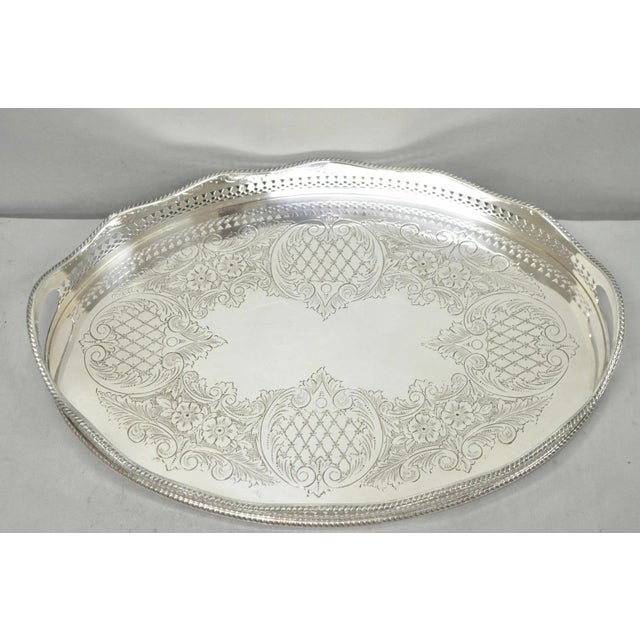 Vintage Israel Freeman and Son English Edwardian Oval Silver Plated Platter Tray For Sale - Image 12 of 13