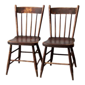 Antique Plank Seat Chairs Pair