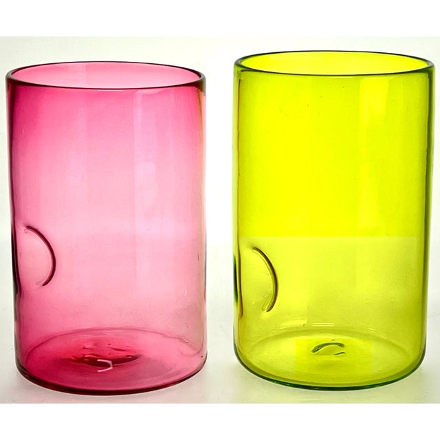 Contemporary Gem Tone Hand- Blown Dimpled Art Glass Tall Tumblers- Set of 4 For Sale - Image 3 of 5