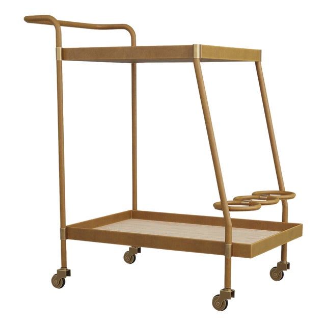 Arteriors Home Sanders Leather & Blonde Oak Bar Cart - Brand New For Sale