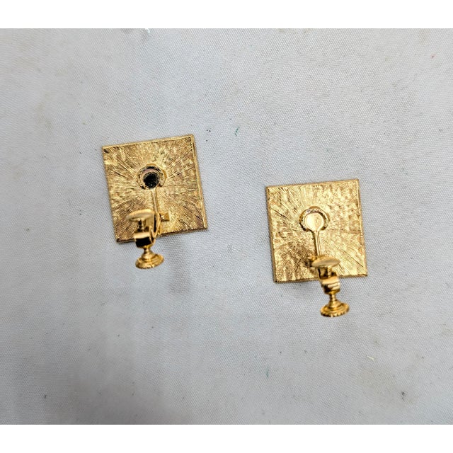 Gold Vintage 1980 Signed Napier Ad Piece Goldtone Square Clip Earrings-2 Pieces For Sale - Image 8 of 8