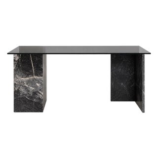 Vintage Marble & Smoke Grey Glass Desk — One-of-a-Kind Studio Design For Sale