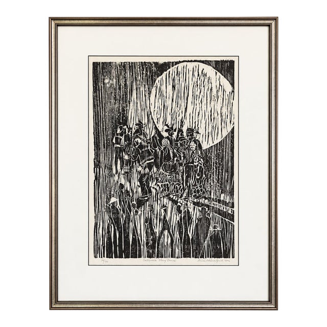 1986 Ruthe Blalock Jones “Oklahoma Stomp Dance” Original Signed Native American Woodblock Print, Limited Edition 12/40 For Sale