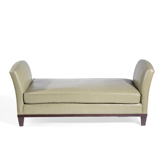 Baker Furniture Green Leather and Mahogany Day Bed Chaise For Sale In Chicago - Image 6 of 7
