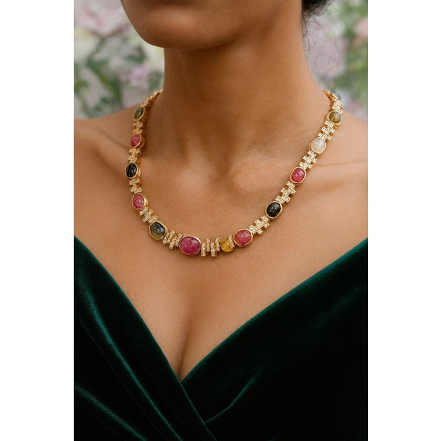Bochic “Capri” Vintage Ruby & Fancy Color Sapphire Necklace Set 18K & Silver For Sale - Image 10 of 10