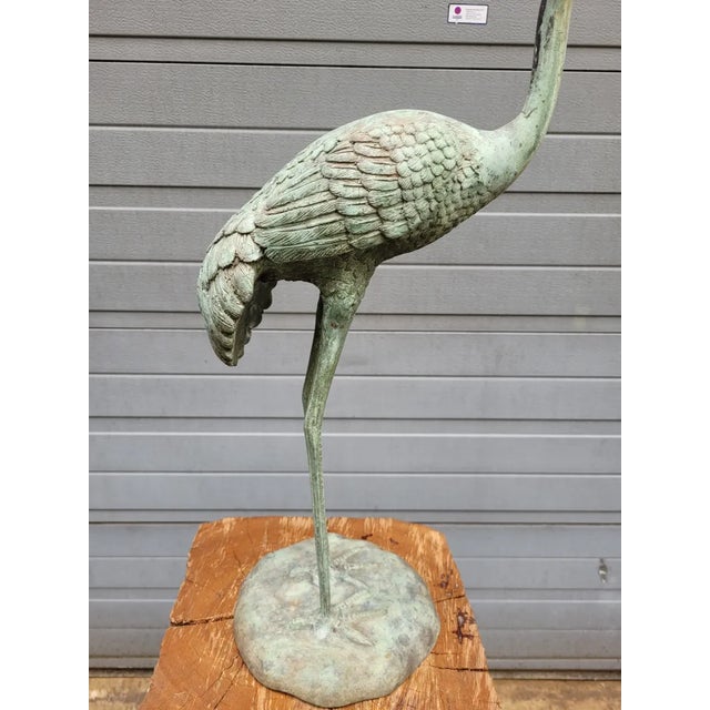 Metal Antique Bronze Statue of a Crane For Sale - Image 7 of 8