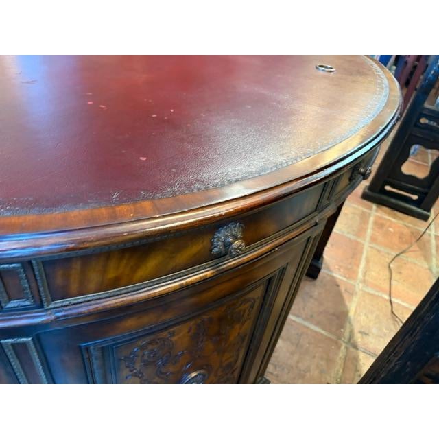 Brass 1970s Large Carved Mahogany Antique Style Leather Top Partners Desk For Sale - Image 8 of 15