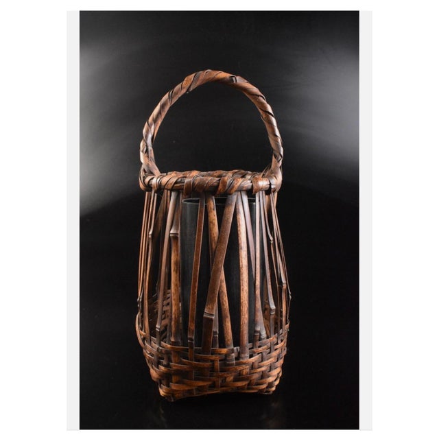 Japanese 1920s Japanese Bamboo Basket Ikebana Tea Ceremony Flower Antique Vase Vintage Signed For Sale - Image 3 of 18