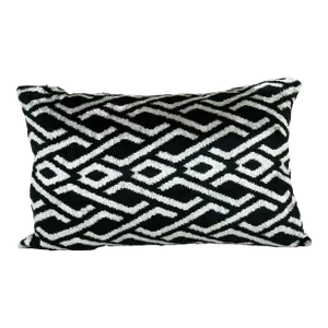 Black and Beige Silk Ikat Velvet Pillow Cover