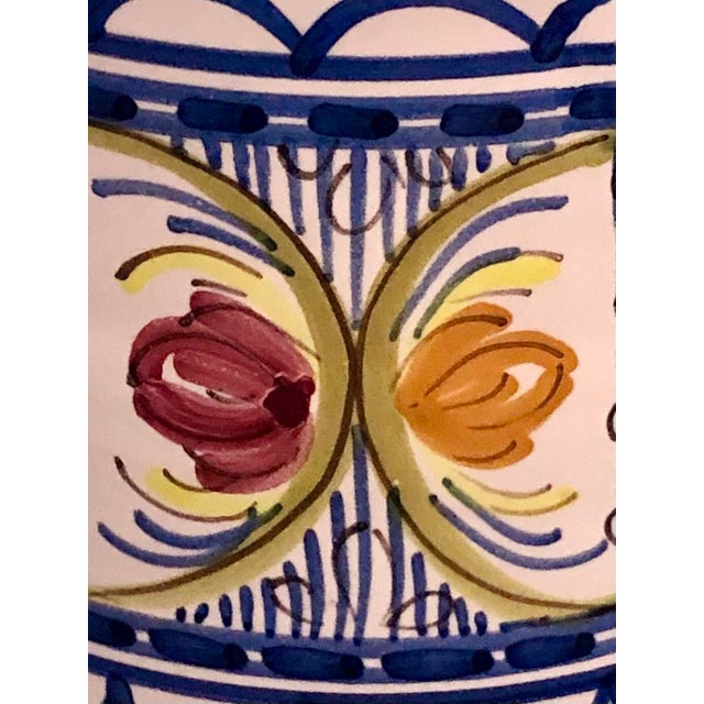 Vintage Hand Painted Rustic Glazed Ceramic Utensil Canister Vessel or Wine Bottle Holder, Puente Del Arzobispo, Toledo Spain For Sale - Image 9 of 11