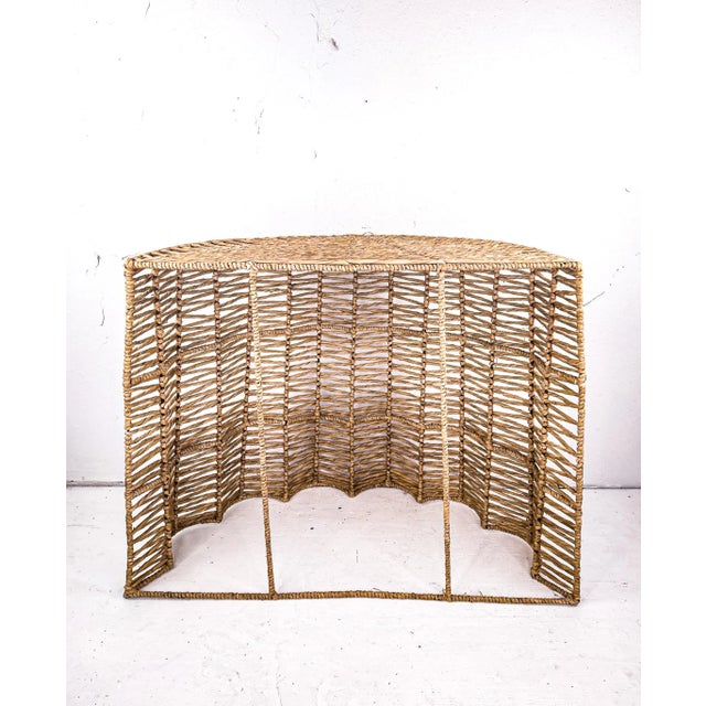 Beige Vintage Woven Seagrass Demi-Lune Table For Sale - Image 8 of 9
