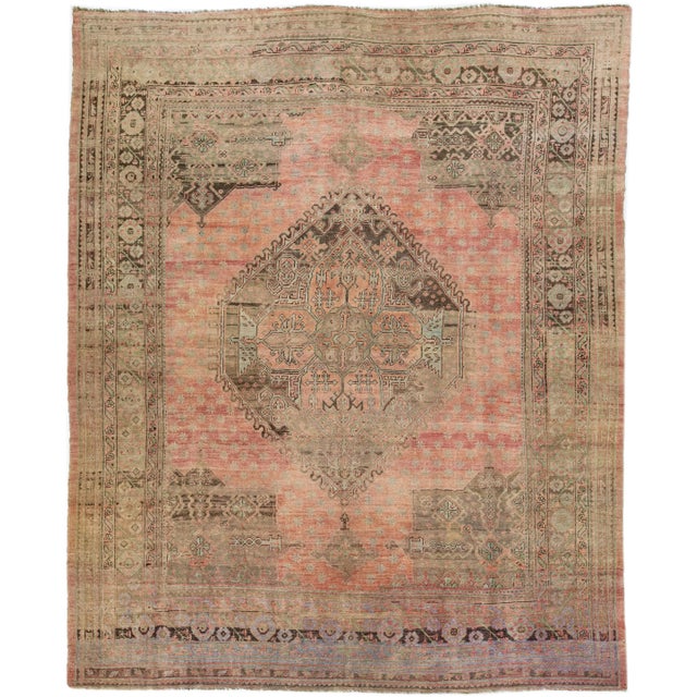 Textile Oversize Handmade Antique Turkish Oushak Wool Rug in Rose Color For Sale - Image 7 of 7