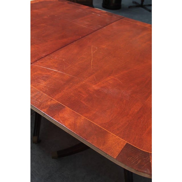 Antique Mahogany Double Pedestal Duncan Phyfe Style Dining Table With Three Extension Leaves For Sale - Image 4 of 10
