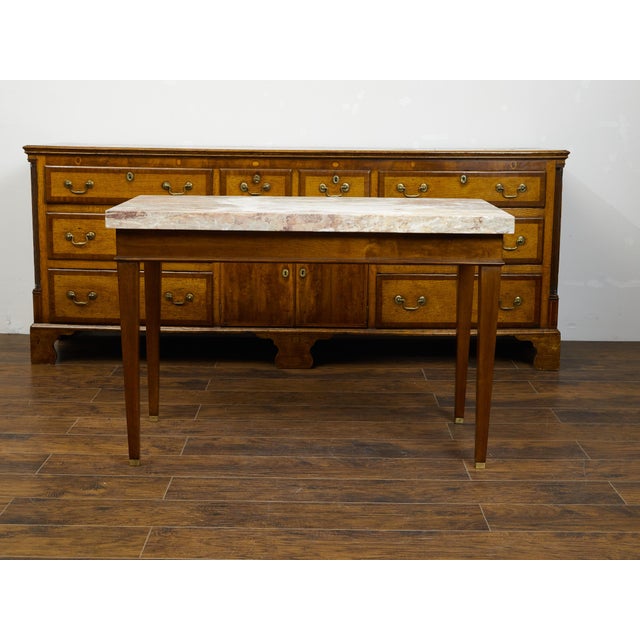French 19th Century Walnut Table with Marble Top, Single Drawer and Tapered Legs For Sale - Image 9 of 10