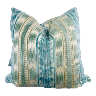 Brunschwig & Fils "Bayeaux Velvet" in Aqua 22" Pillows-A Pair For Sale