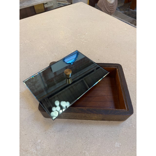 1960s Italian Mid-Century Wood and Mirrored Box With Brass Knob, 1960s For Sale - Image 5 of 9