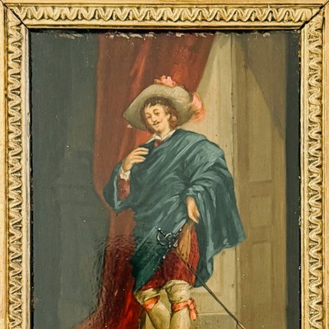 Wood 19th Century Italian Cavalier Portrait Oil Paintings in Ornate Giltwood Frames, 1850 & Signed - A Pair For Sale - Image 7 of 15