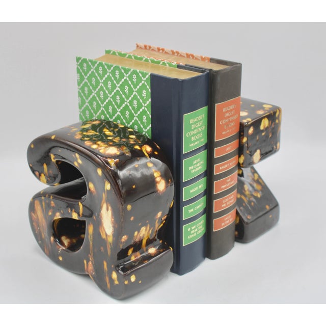 Vintage Mid Century Modern A-Z Ceramic Block Letter Bookends For Sale - Image 4 of 12