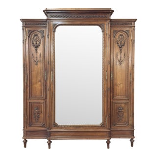 19th Century French Louis XVI Walnut Triple Armoire For Sale