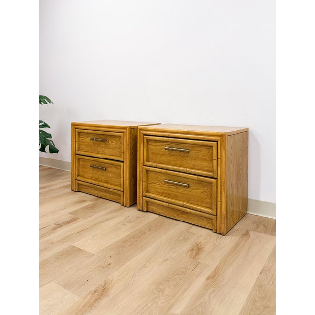 Lea Furniture Faux Bamboo Nightstand Pair Vintage Coastal Hollywood Regency For Sale In Tampa - Image 6 of 12