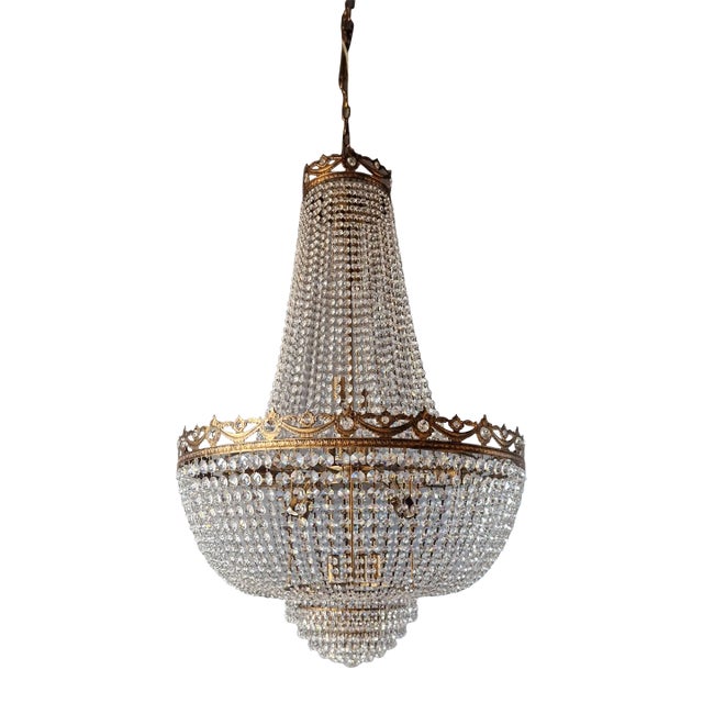 Montgolfiè Style Crystal Empire Sac a Pearl Chandelier For Sale
