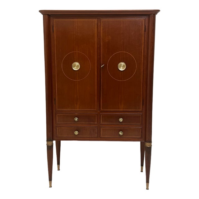 Wood & Brass Bar Cabinet, 1950s For Sale