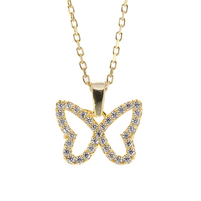 Contemporary Gold Sparkly Butterfly Necklace For Sale - Image 3 of 8