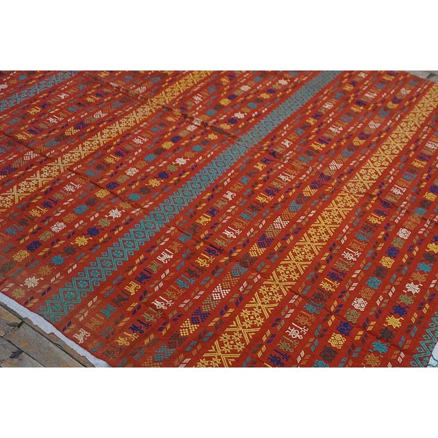 Outstanding Red Background Color With Yellow-Blue Stripe Geometric Design Antique European Swedish Flat-Weave For Sale - Image 13 of 13