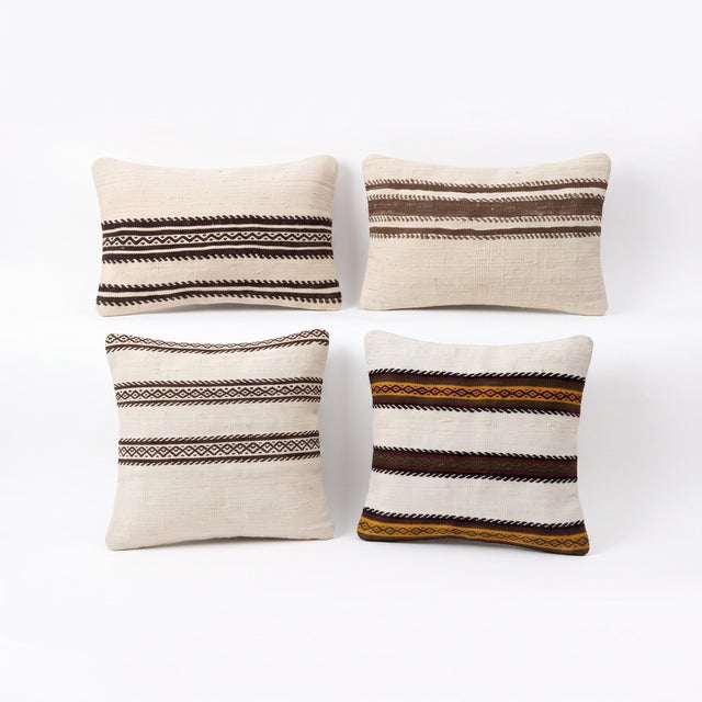 Mid-Century Modern Turkish Wool Lumbar Kilim Pillow Cover 16'' X 24'' & 19'' X 19'' - Set of Four For Sale - Image 3 of 4
