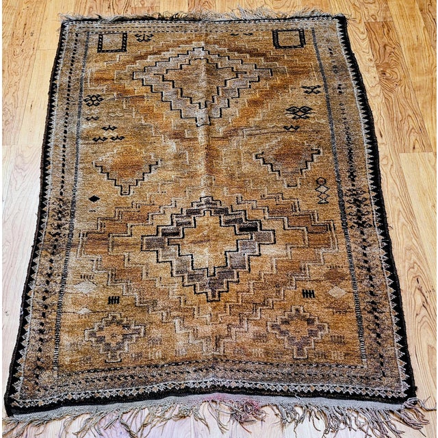 Abstract Vintage Moroccan Camelhair Area Rug With Diamond Motifs For Sale - Image 3 of 17