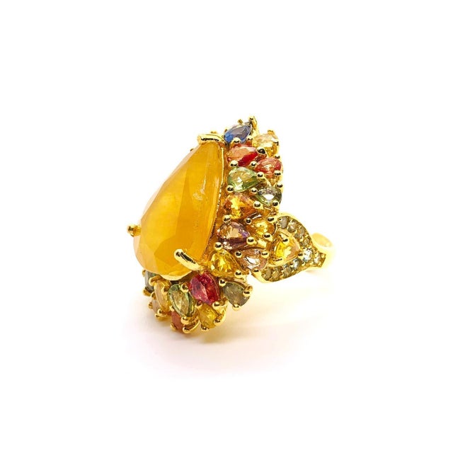 Orange Bochic “Capri” Vintage Ruby & Natural Diamonds Ring Set In 18K Gold & Silver For Sale - Image 8 of 11