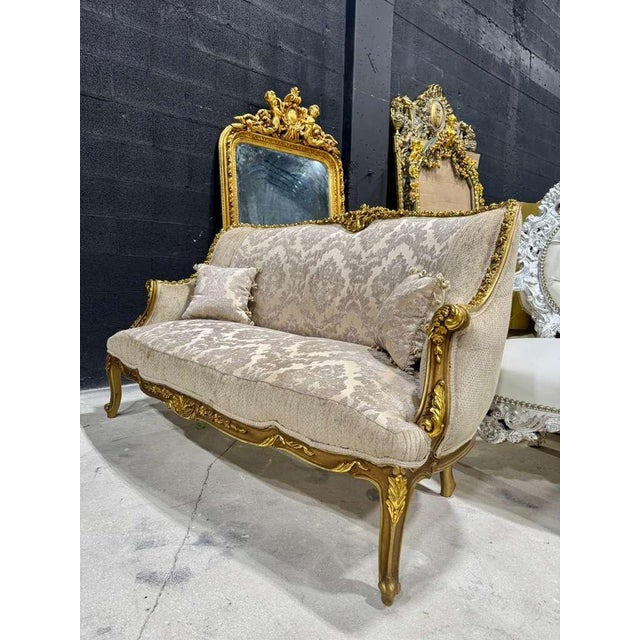 Ivory Baroque Sofa in Beige and Ivory With Hand-Applied Gold Leaf For Sale - Image 8 of 13
