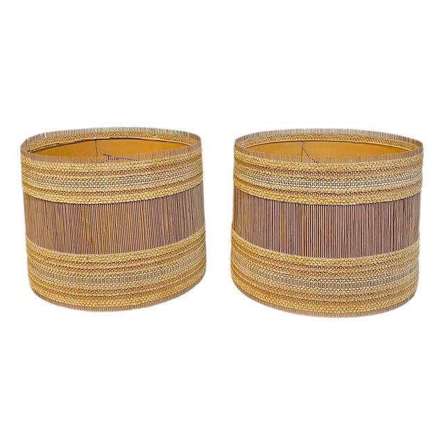 Mid 20th Century Pair Maria Kipp Woven Wood and Fiber Lampshades For Sale
