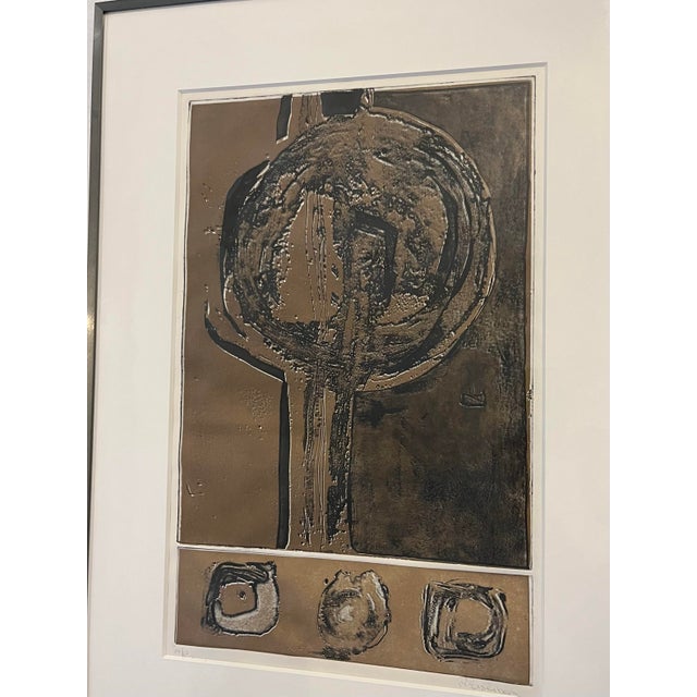 1990s Nice Limited Edition Signed P Eisenberg Silkscreen to F an Abstract Form in Dramatic Black & Brown For Sale - Image 5 of 10