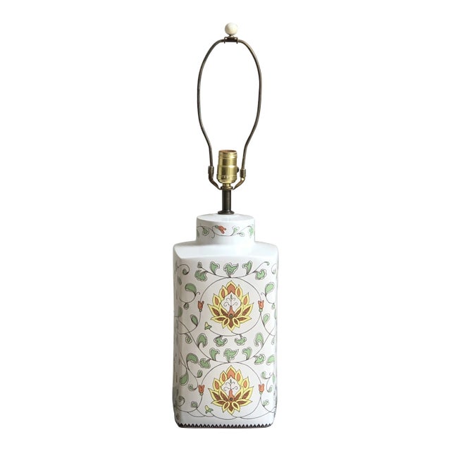 Vintage Lotus Flower Ceramic Table Lamp For Sale