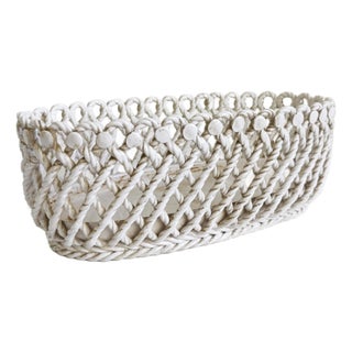 1950s Rare Italian Creamware Oval Ceramic Rope Basket For Sale