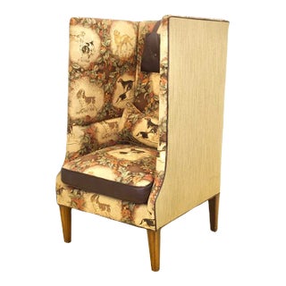 Old Hickory Tannery Tall Privacy Chair | English Hunting Dogs Fabric Design For Sale