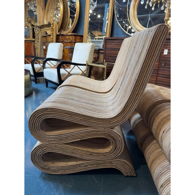 Transitional Set of Pencil Reed Rattan Chairs For Sale - Image 3 of 4