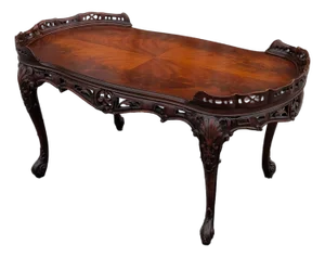 Antique French Carved Walnut Coffee Table | 19th Century Solid Wood Center Table | Ornate Hand Carved French Provincial Living Room Decor