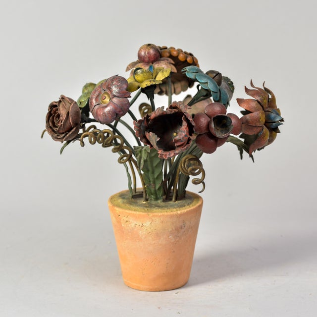 Dark Green Pair Early 20th C French Metal Tole Flowers in Terracotta Pots For Sale - Image 8 of 12